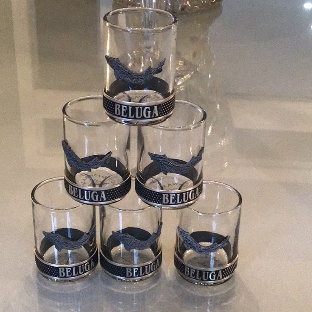 Beluga Whale shot Glass Set. Beluga vodka Shot glasses set of 6